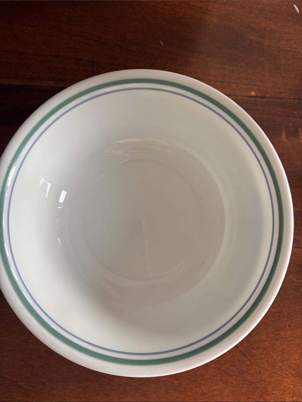 3 White Ceramic Serving Bowl with Green and Blue Rim Stripes